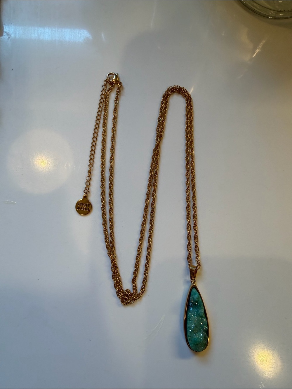 Kinsley Armelle Green Teardrop Druzy Pendant Necklace